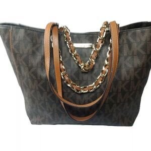 Michael Kors Harper Signature East West Tote Brown Handbag Retail $298
